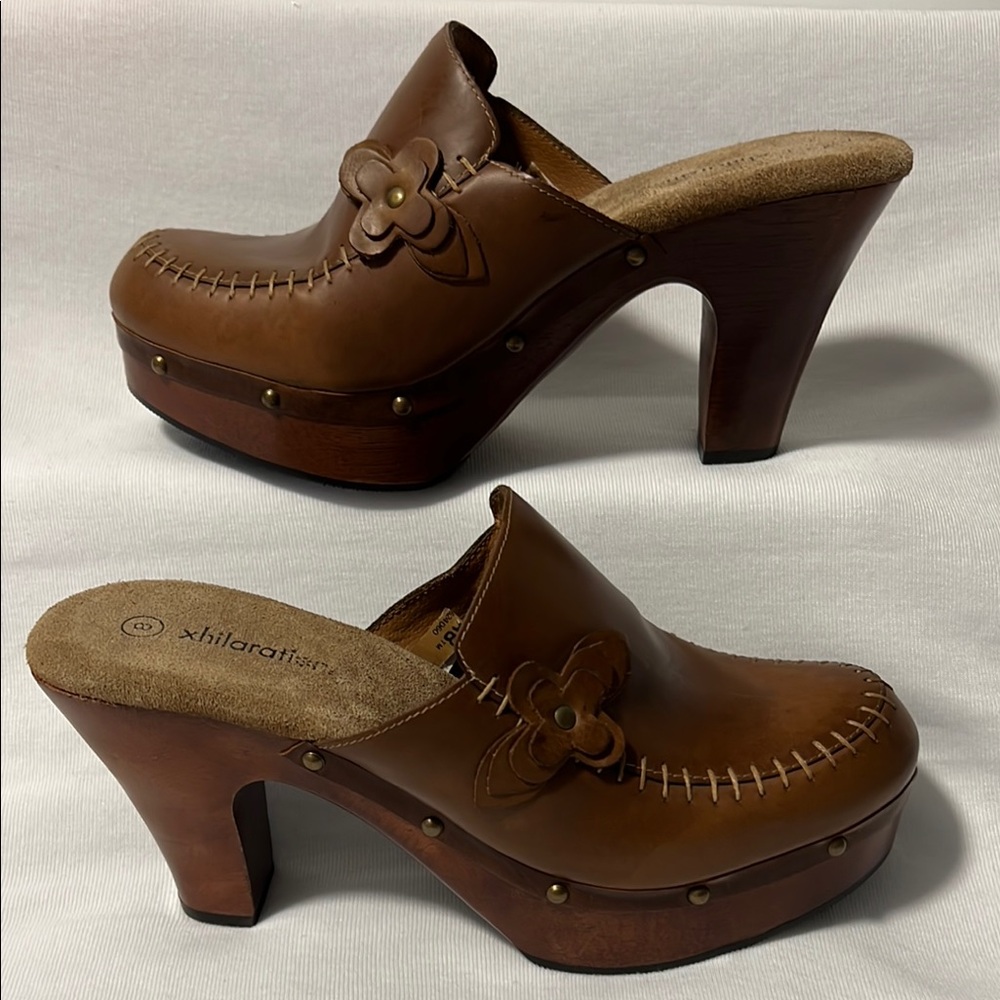 Xhilaration Women's Brown Platform Wooden Clogs - 4” heel-Never Worn Size 8
